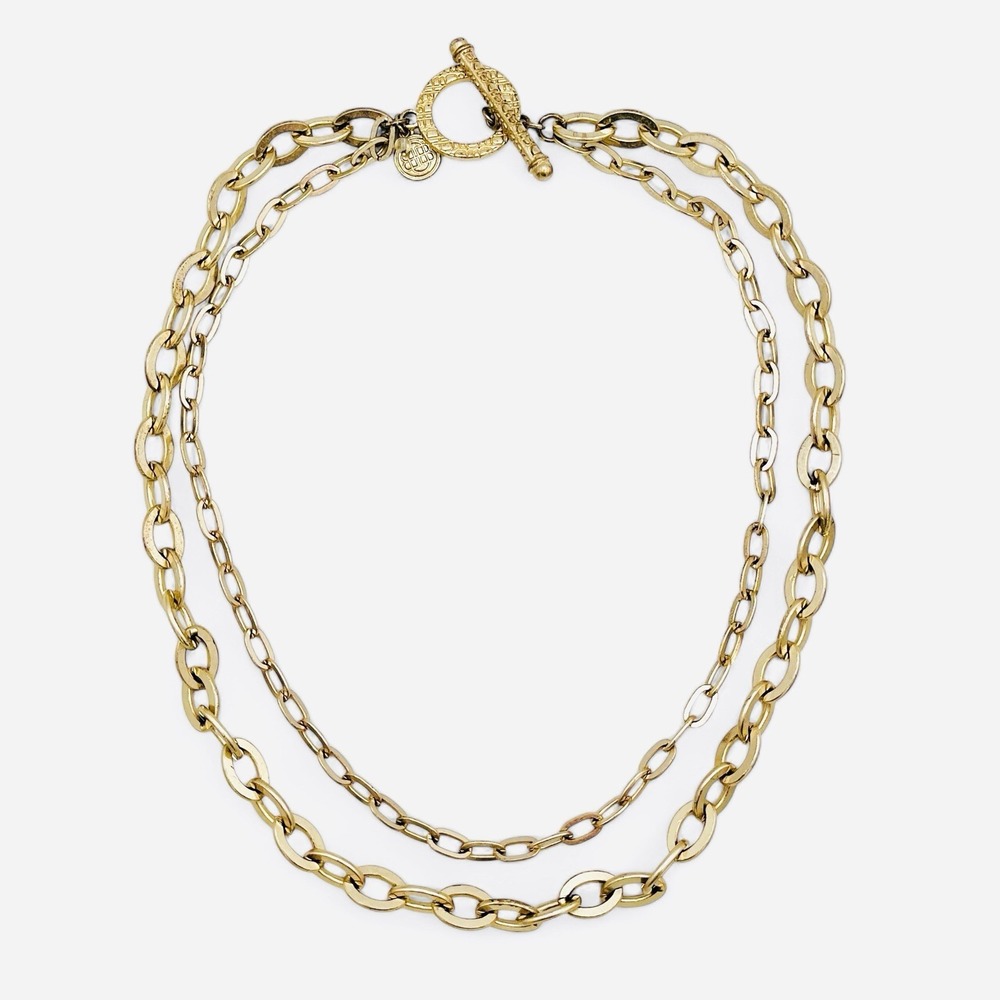 Dana Buchman Necklace Double Strand Gold Large Link Statement‎ Collar 18"
